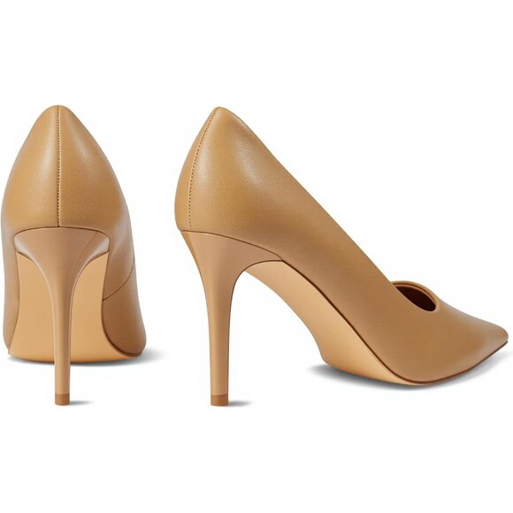 Women Beige Pointed Toe Slip-on Closed Toe 3 Inch Stiletto Pumps High Heels - Picture 7 of 7